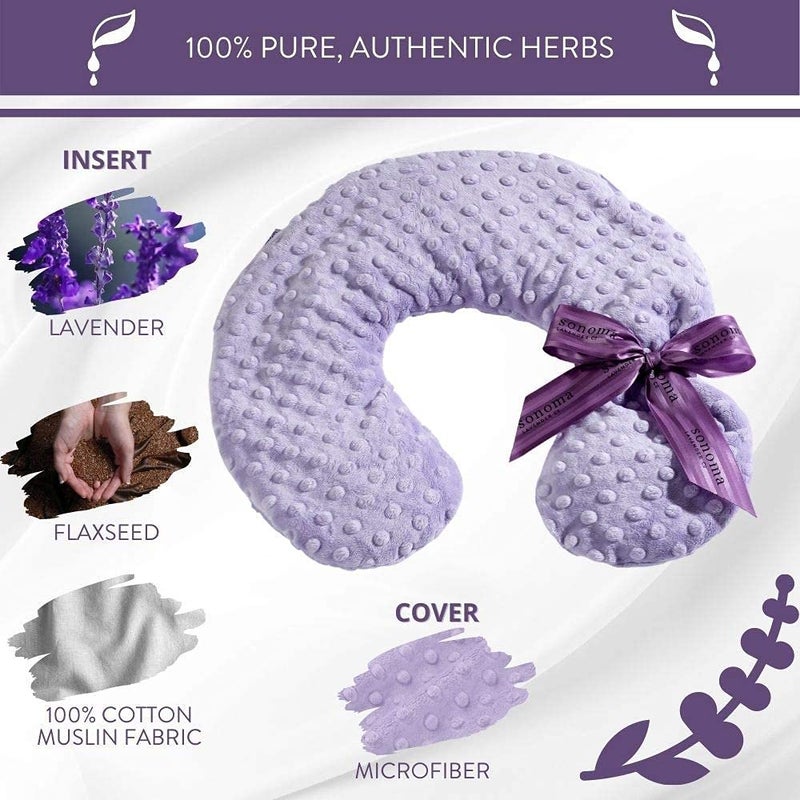Sonoma Lavender وسادة عنق لافندر سونوما الفاخرة القابلة للتسخين/التبريد، قابلة للاستخدام في الميكروويف للرقبة والكتفين مع أغطية قابلة للإزالة والغسل، رائعة للاسترخاء وتخفيف الألم (نقشة ليلك) - Image 3